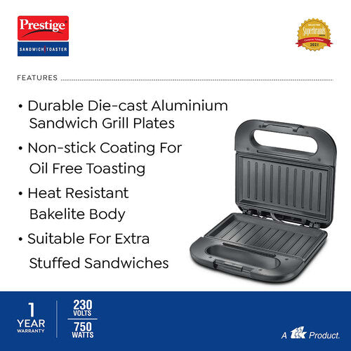Sandwich Toaster With Fixed Grill Plates - PGDP 03 - SS