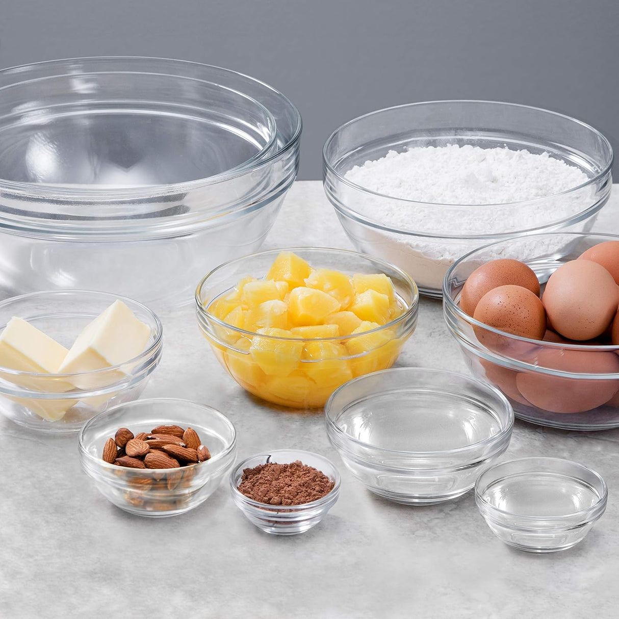 Borosil 375ml 6pc Stackable Serving Katorie Set | Borosilicate Glass Bowl for Kitchen & Dinning | Kattori Bowl for Serving Dips, Chutney, Herbs, Sauce, Ketchup | Microwave & Dishwasher Safe