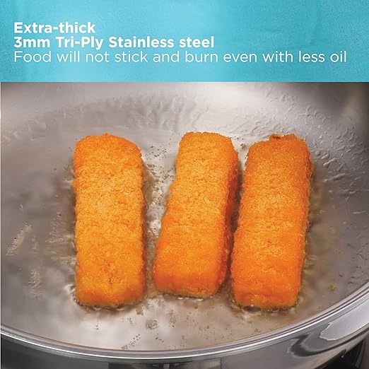 Hawkins Pro 1.5 Litre Deep-Fry Pan, Triply Stainless Steel Kadhai with Steel Handles and Steel Lid, Small Kadhai, Silver (PSK15S)