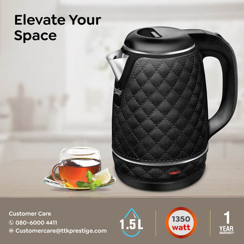 PKCT 1.5 Litre Electric Kettle with Designer Cool Touch Exterior| Stainless Steel Inner Body| Dry Heat Protection|Black