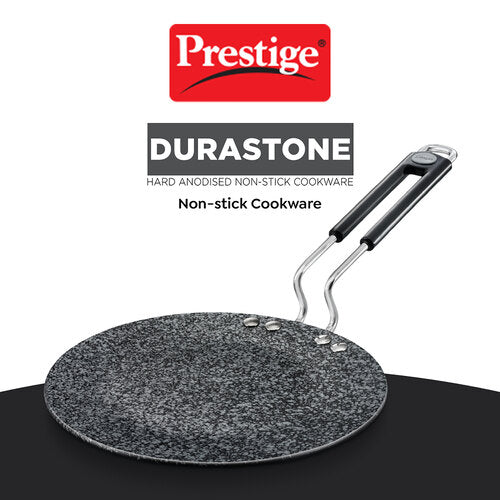 Prestige Durastone Hard Anodised 6 Layer Non-Stick Concave Tawa, 24.5 cm (Black) 37571