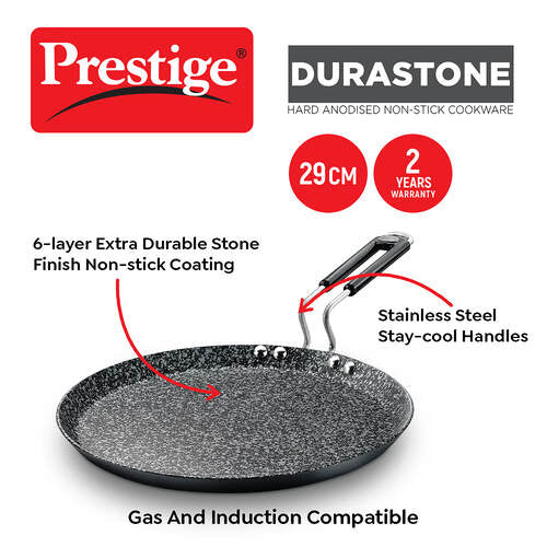Prestige Durastone Hard Anodised 6 Layer Non-Stick Omni Tawa, 29 cm (Black) 37569
