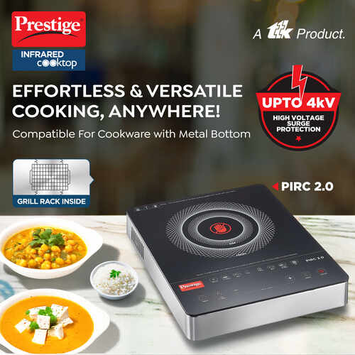 PIRC 2.0 2000 Watts Infrared Dual Heating Zone Cooktop | High Voltage Surge Protection | Dual Heat Mode | Radiant Heating Technology | Feather Touch Buttons | Stainless Steel | Portable