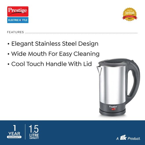 PKSS 1.5 Stainless Steel Electric Kettle 1.5 L, (Silver & Black)