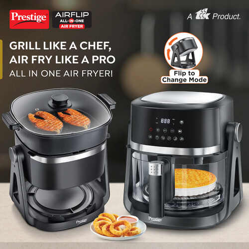 Air Flip All-In-One 4.5 Litre Air Fryer| Air Frying and Grilling with a Flip| 5 Preset Menu| Air Fryer Mode and Grill Mode|360 View Glass Air Fryer Basket