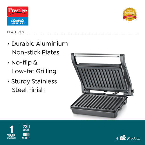 PEG 5.0 Non-Stick Coating 800 W Electric Grill (Silver and Black)