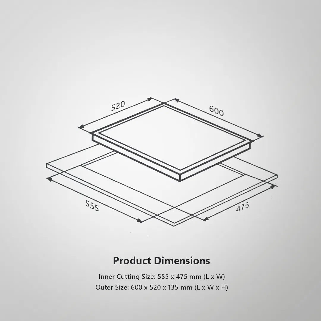 ALN 604 – 60cm Built-in Hob with 4 High-Efficiency Brass Burners & Auto Ignition