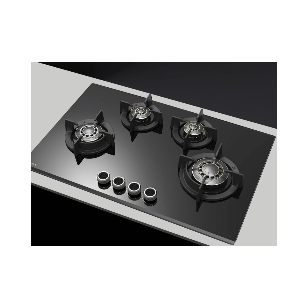 Vortex 480 80CM 4-Burner Built-In Hob with FFSD – Matt Black Glass, Full Brass Burners 538.66.296