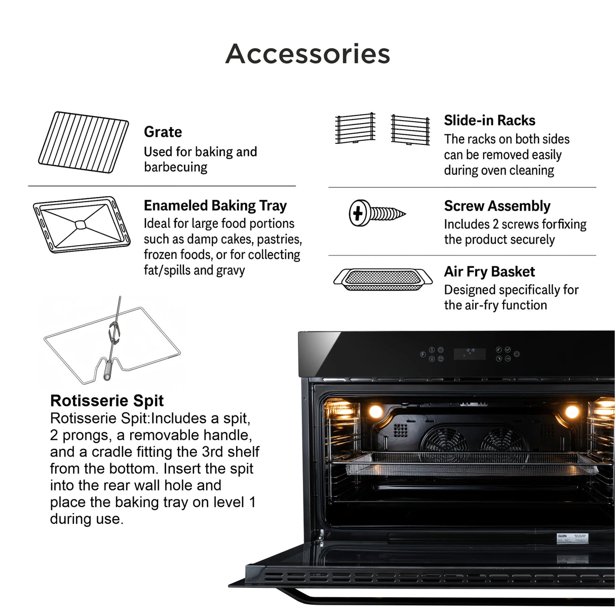 Built-in Air Fryer Oven 90L with Turbo Fan 12 Functions Touch Control (BO-655AFT90)