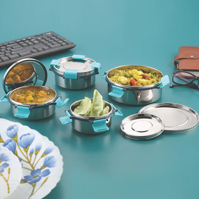 Stainless Steel Airtight Leakproof Storage Container with Rev Lock Lid – 260ML – Premium Kitchen Accessories Item, Ideal Lunch Box, Perfect Lunch Box for Office Men