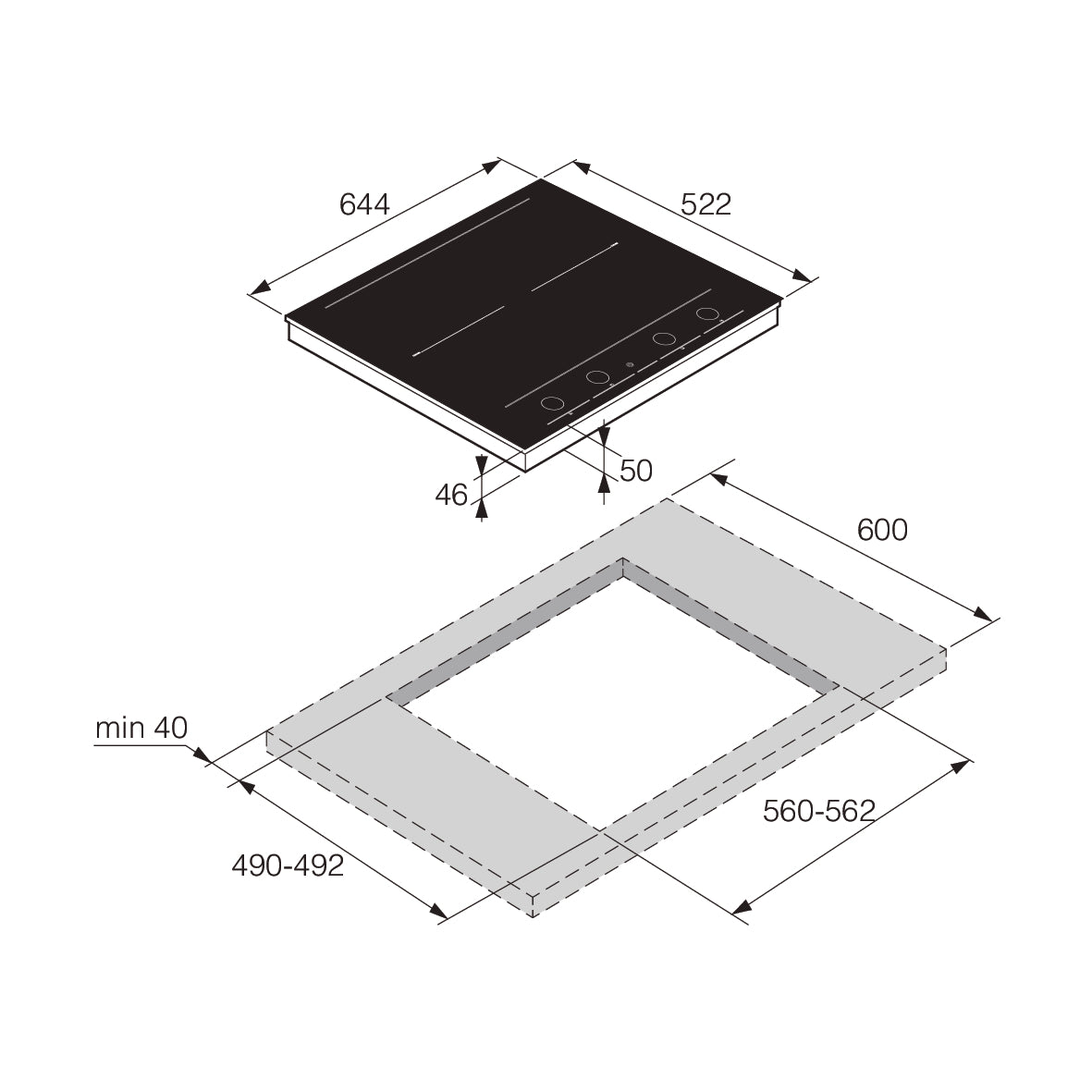 HID654GC 4 Zone Induction Hob 65cm Celsius Cooking 538.60.754