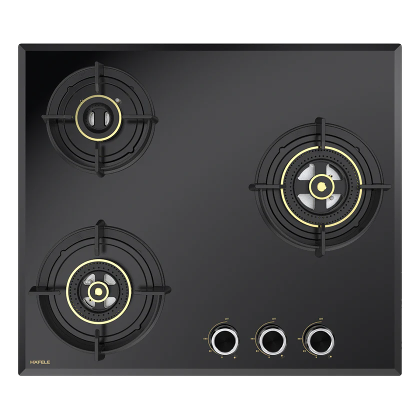 Altius FS 360 60 cm 3 Burner Hob – Brass Burners, Gunmetal Knobs, 538.66.631