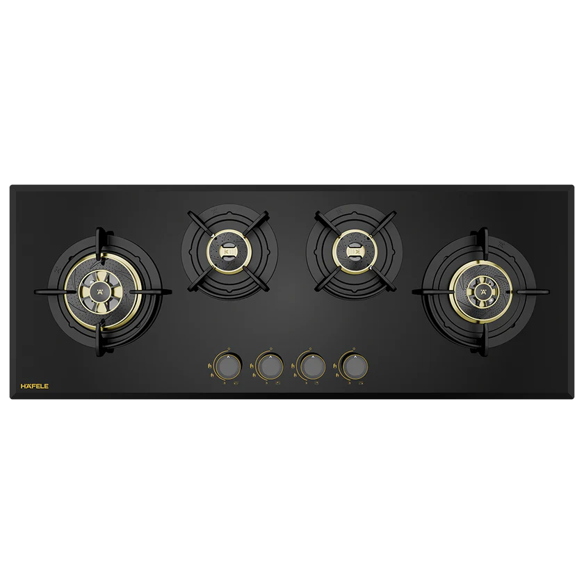 Altius Plus 000 100 cm 4 Burner Hob – Brass Burners, Insta Ignition, Golden Metal Knobs, 538.66.769