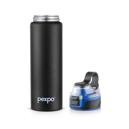 Pexpo Arctic SS Water Bottle with Double Lock Sipper Cap 800 ML Black Knight