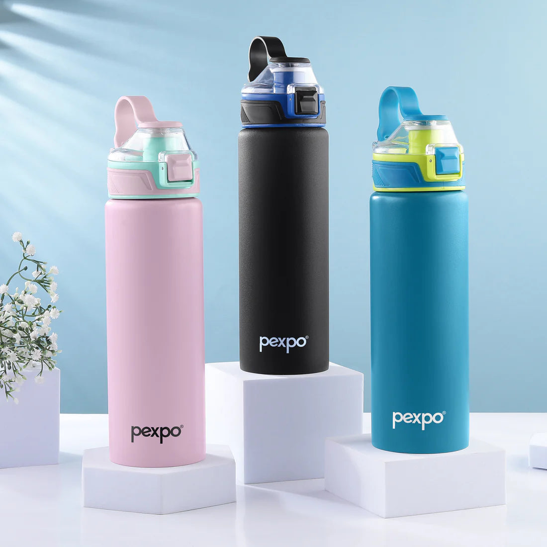 Pexpo Arctic SS Water Bottle with Double Lock Sipper Cap 800 ML Black Knight