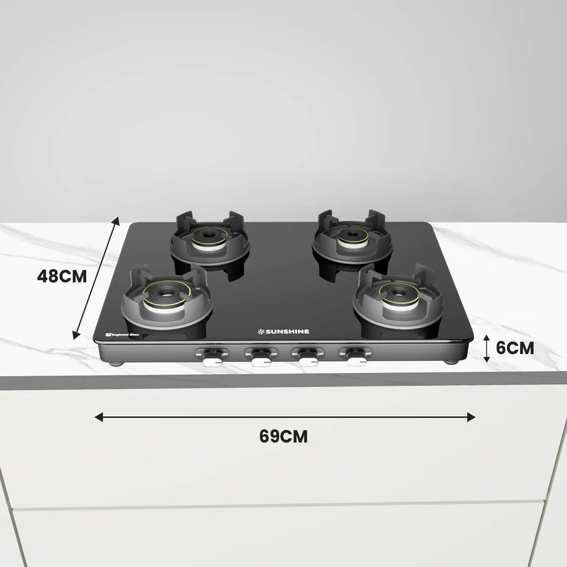 Regal Pro Max 4 Burner Gas Stove Toughened Glass Cooktop Manual Ignition