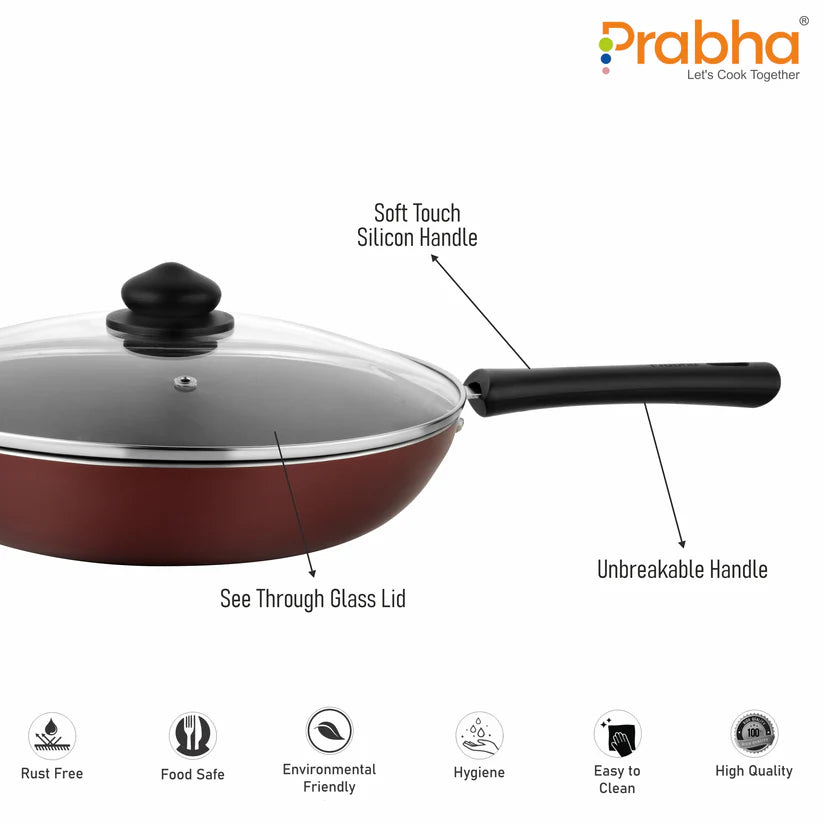Prabha Astrid Nonstick Deep Frypan With Glass Lid 1.5L, 24cm