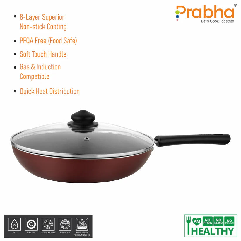 Prabha Astrid Nonstick Deep Frypan With Glass Lid 1.5L, 24cm