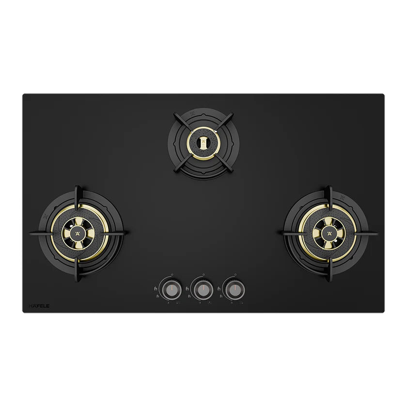 Altius Plus Matt 390 86 cm 3 Burner Hob – Brass Burners, Insta Ignition, Gunmetal Metal Knobs, 538.66.749