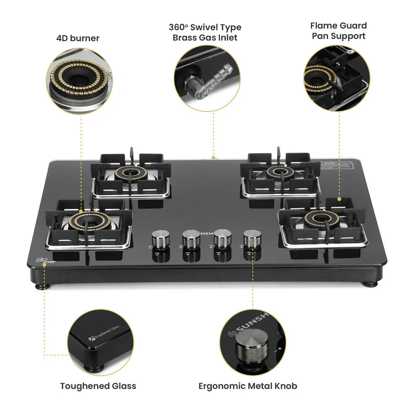 Shine Four Burner Gas Stove/Hob Top Auto Ignition
