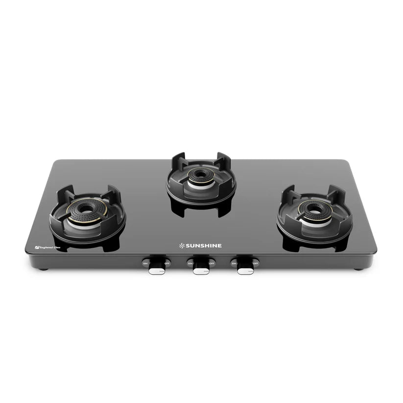 Regal Pro 3 Burner Gas Stove Toughened Glass Cooktop Manual Ignition
