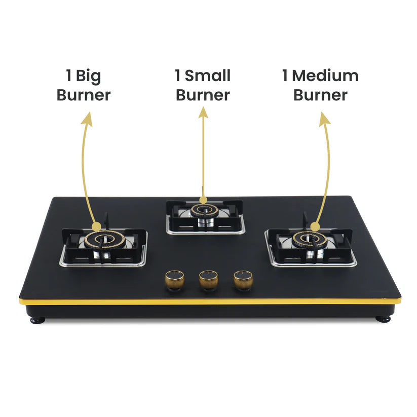 Shine Gold Three Burner Gas Stove/Hob Top Auto Ignition