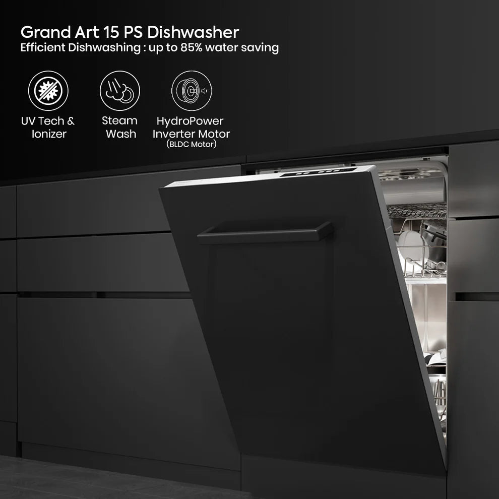 GrandArt 15 Place Setting Built-in Dishwasher with UV & Ionizer, Steam Wash, and Intelli Auto Clean