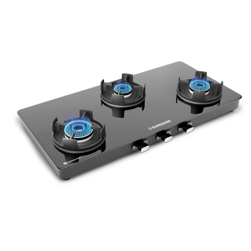Regal Pro 3 Burner Gas Stove Toughened Glass Cooktop Manual Ignition