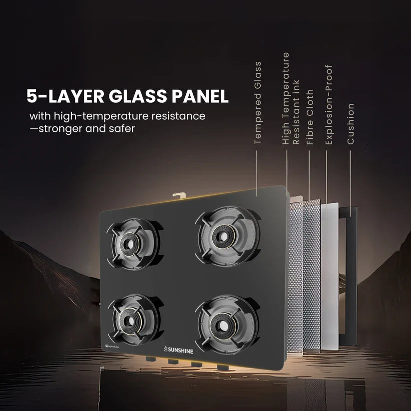 Regal Pro 4 Burner Gas Stove Toughened Glass Cooktop Manual Ignition