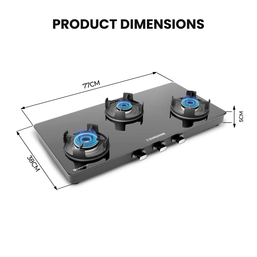 Regal Pro 3 Burner Gas Stove Toughened Glass Cooktop Manual Ignition