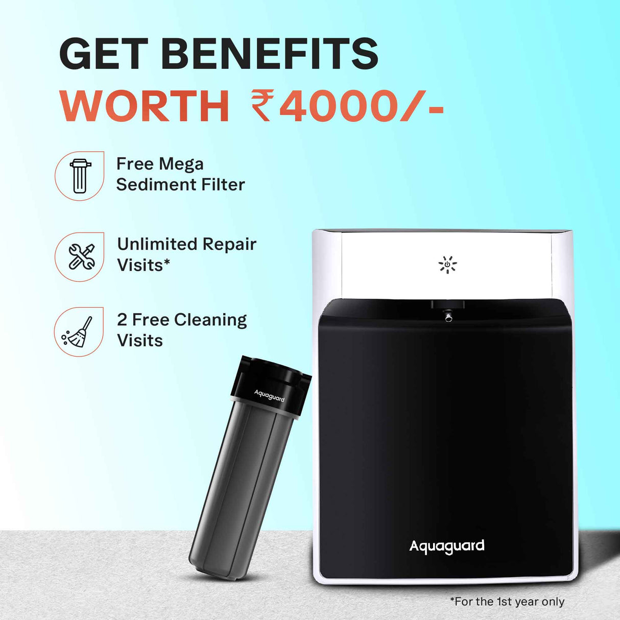 Enrich Booster UV 2X Water Purifier | 2 Year Filter Life | With Mega Sediment Filter