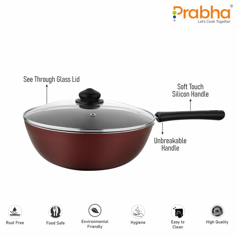 Astrid Nonstick Deep Wok With Glass Lid 2.6L, 24cm