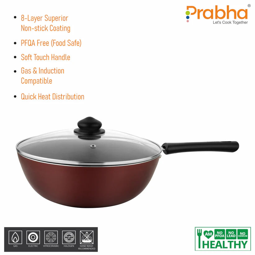 Astrid Nonstick Deep Wok With Glass Lid 2.6L, 24cm