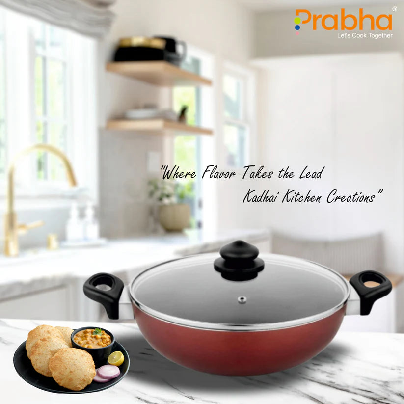 Astrid Nonstick Deep Kadhai With Glass Lid 6L, 30cm