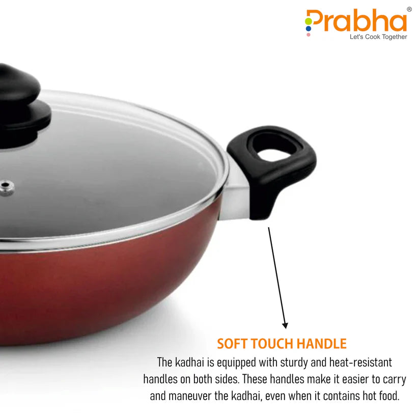 Astrid Nonstick Deep Kadhai With Glass Lid 6L, 30cm