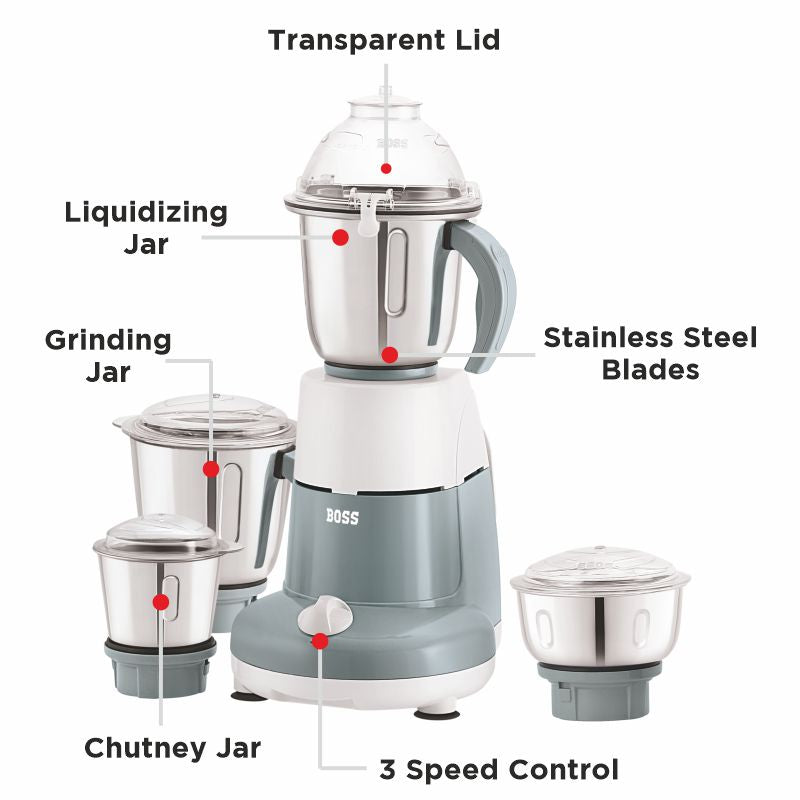 Excel Pro 750W Mixer Grinder with Powerful Motor, 4 SS Jars, B261