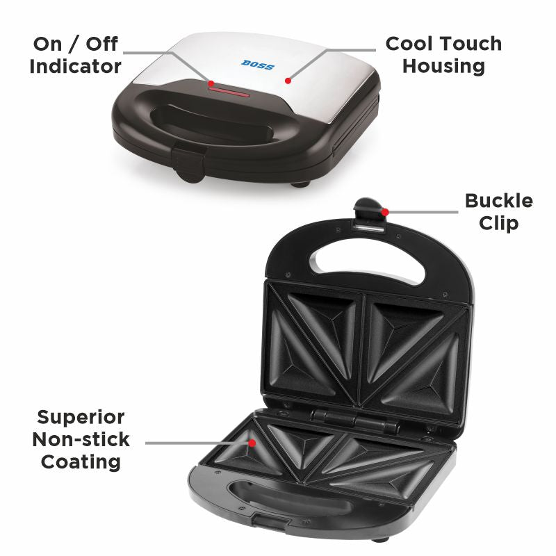 BOSS Crunchy 750 Watts Sandwich Toaster with Fixed Toast Plates B538
