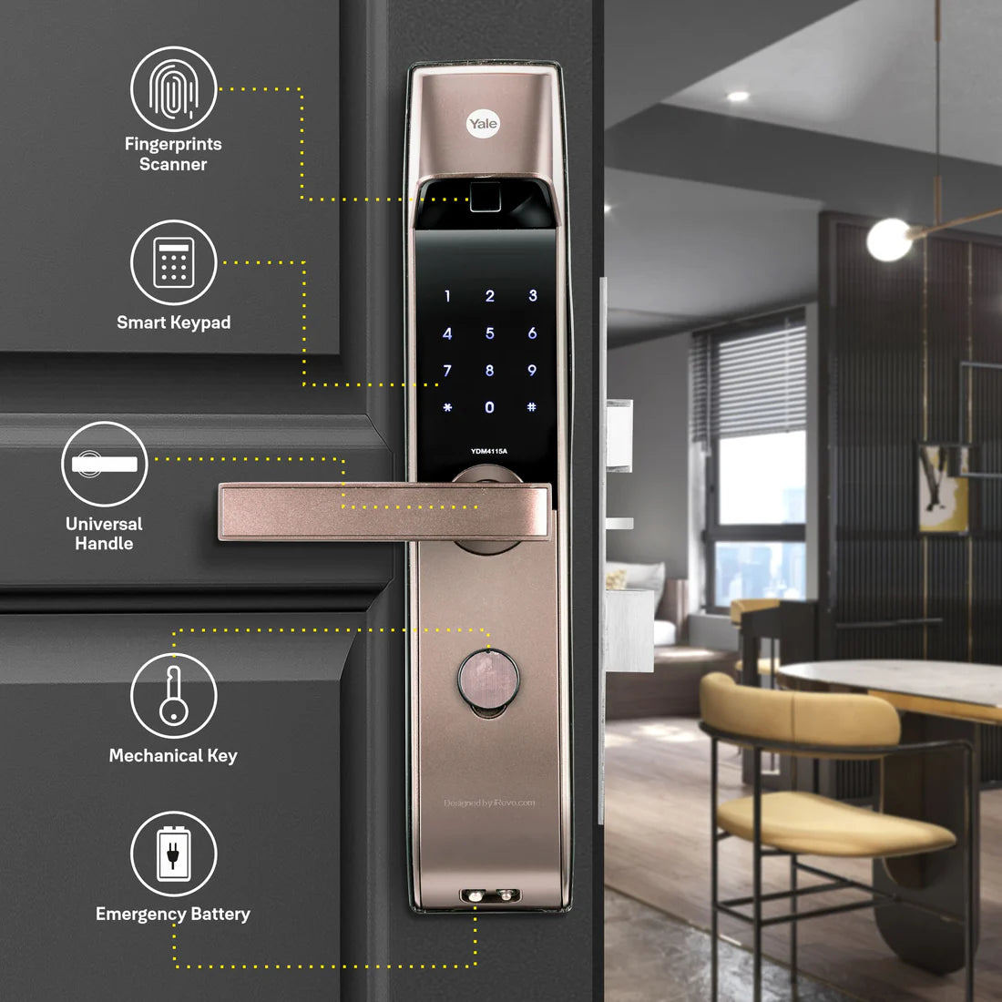 YDM 4115-A Series Biometric Smart Lock (Brown)