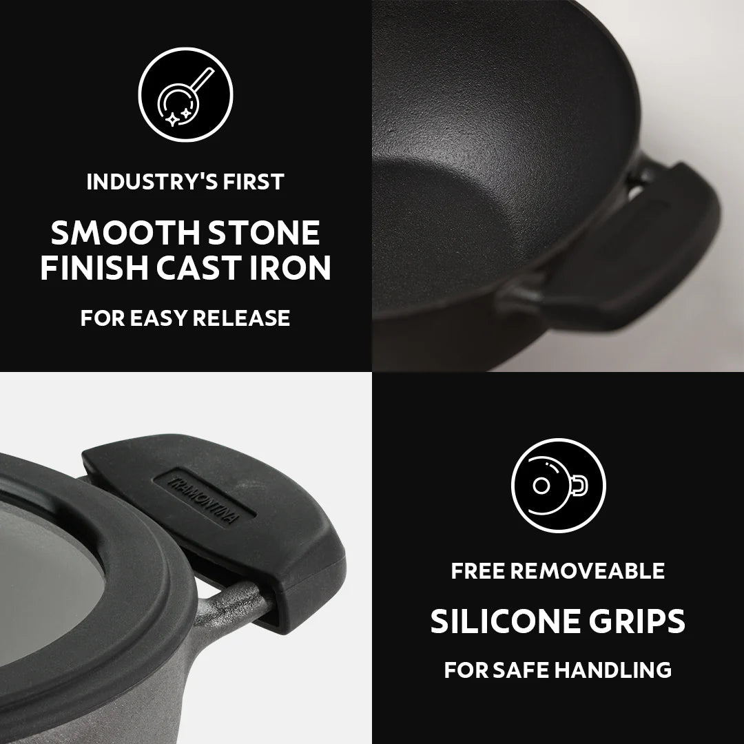 Tramontina Titanex 24 cm Pre-Seasoned Cast Iron Deep Kadai – 3.7L