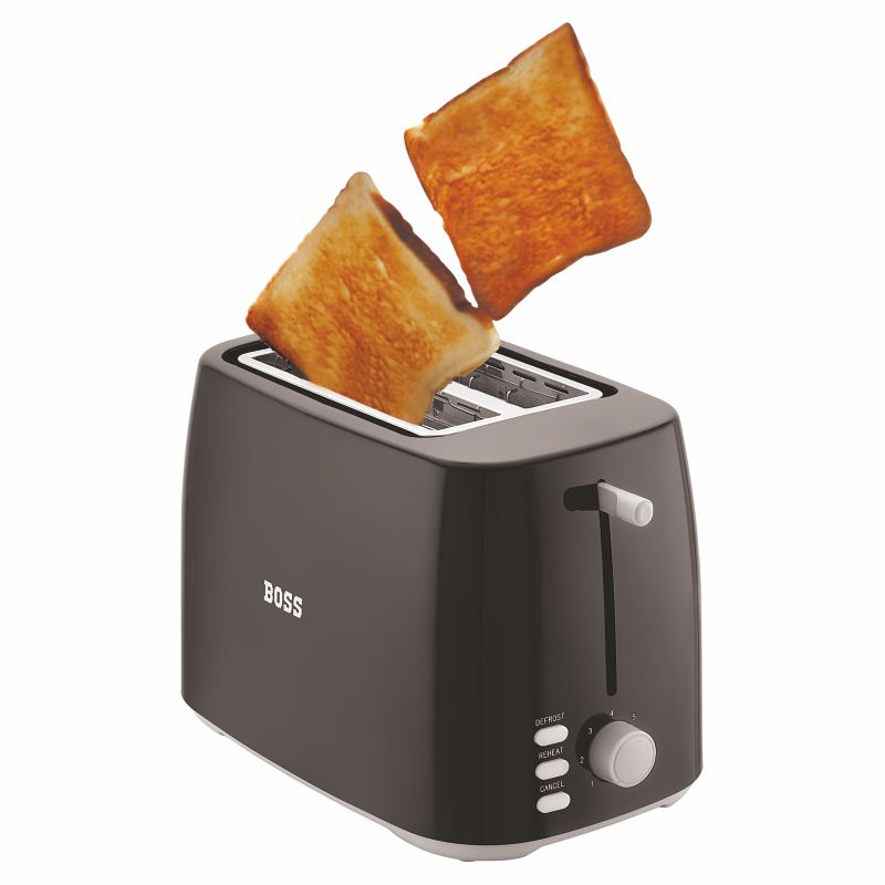 BOSS Crusty 800 Watt 2-Slice Pop-up Toaster, Defrost, Reheat, Cancel, Black B526