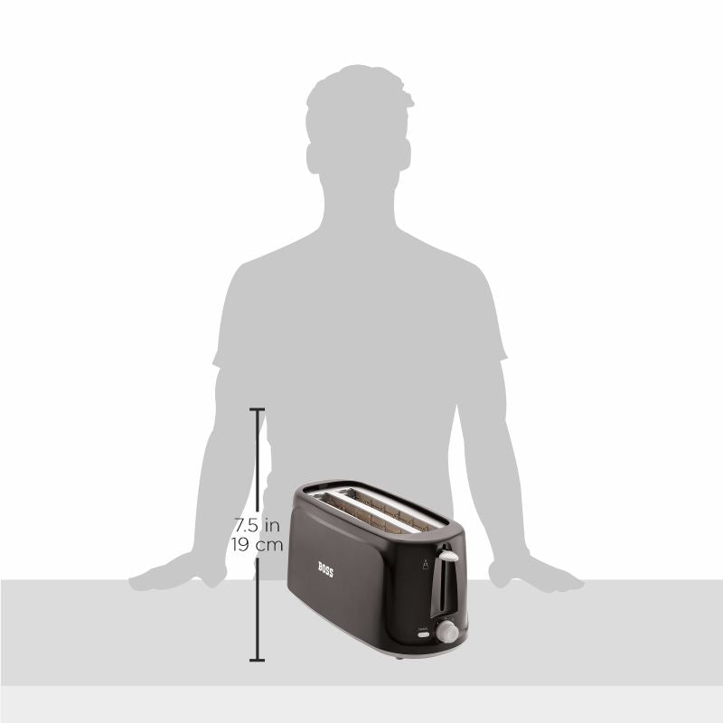 BOSS Eden 4 Slice Pop Up Toaster, 1100 Watts, Cancel, Variable Heat Settings, Removable Crumb Tray, Black B527