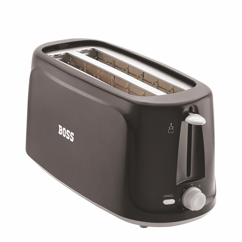 BOSS Eden 4 Slice Pop Up Toaster, 1100 Watts, Cancel, Variable Heat Settings, Removable Crumb Tray, Black B527