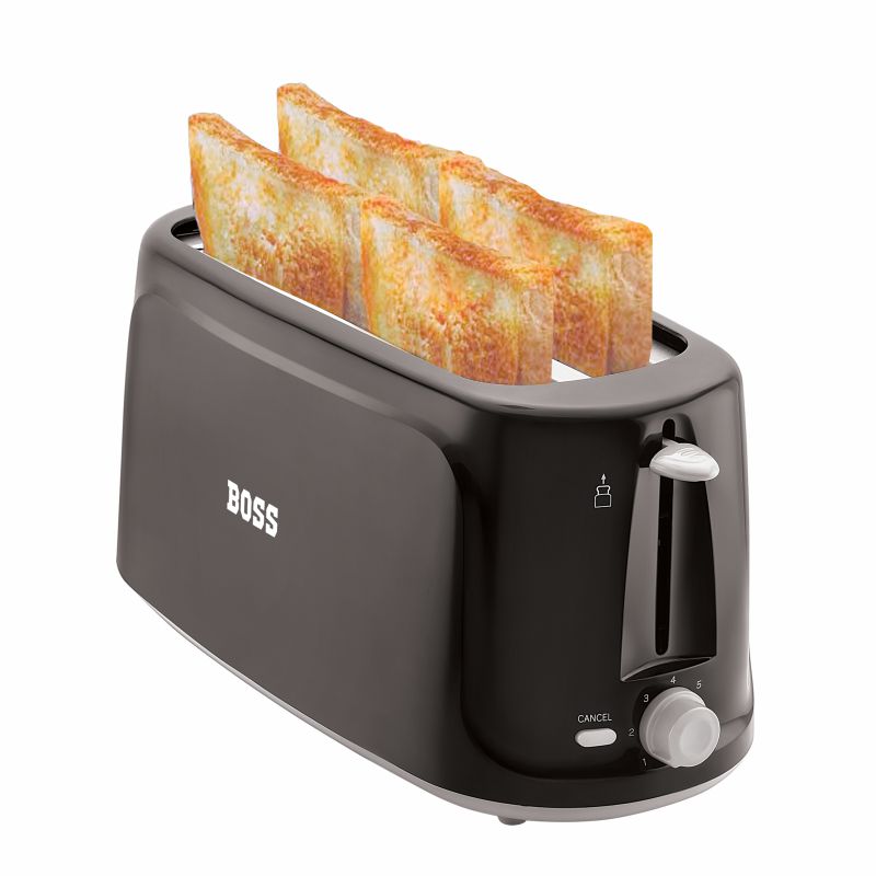 BOSS Eden 4 Slice Pop Up Toaster, 1100 Watts, Cancel, Variable Heat Settings, Removable Crumb Tray, Black B527