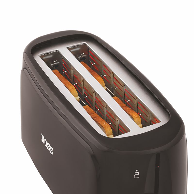 BOSS Eden 4 Slice Pop Up Toaster, 1100 Watts, Cancel, Variable Heat Settings, Removable Crumb Tray, Black B527