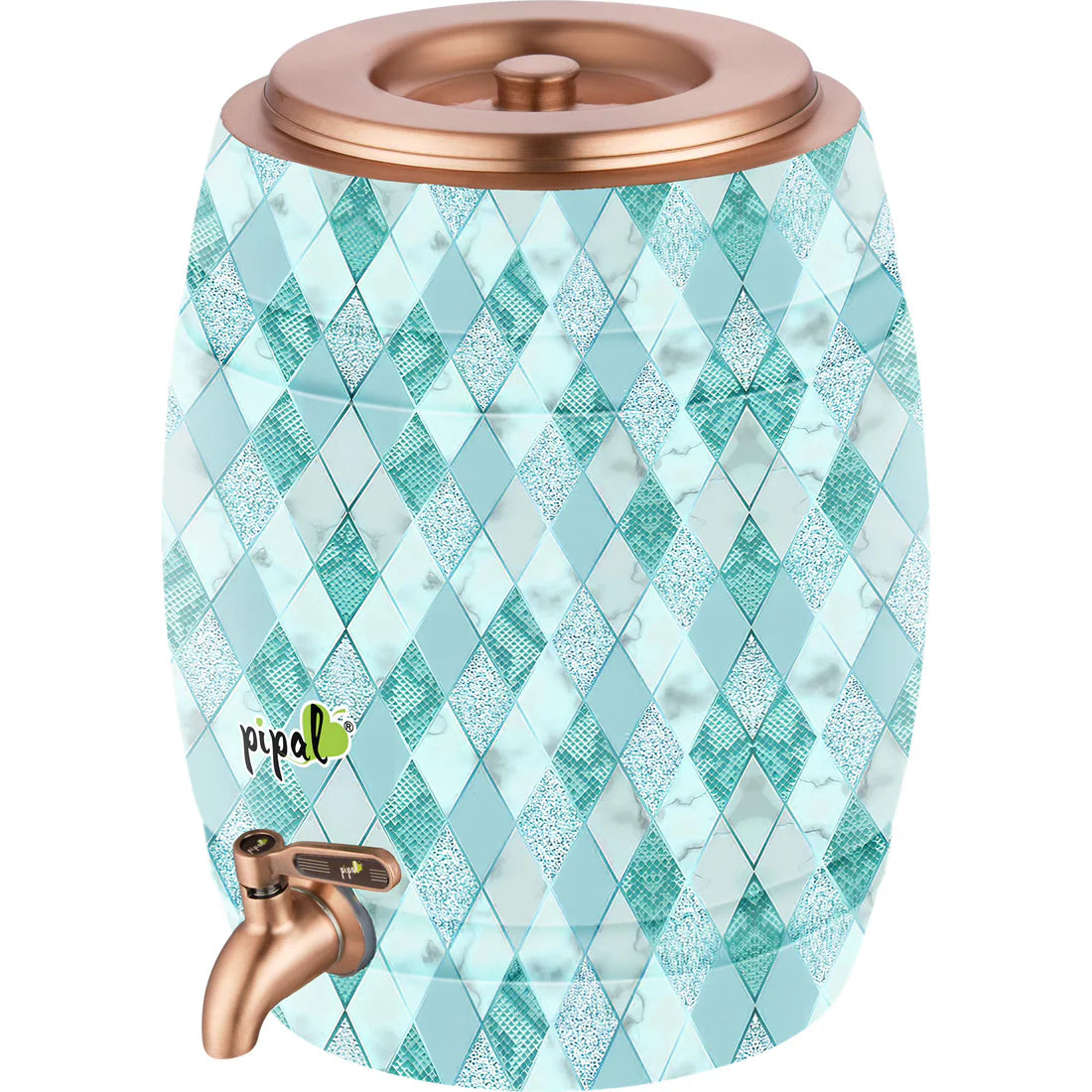 Barrel Printed Copper Matka Green Crystal – 5 Litre