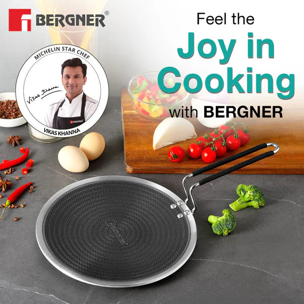 Hitech Tri-Ply Stainless Steel Non-Stick 26cm Roti Tawa, PFAS-free, Eterna coating - Induction Bottom  26 cm BG-31148-MM