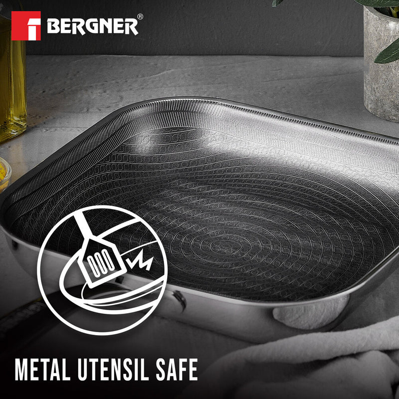 Tri-Ply Hi-Tech Giro Stainless Steel Non-Stick 24cm Grill Pan with Non-Stick Coating, Metal Spoon Friendly - Induction Bottom -BG-33964-MM