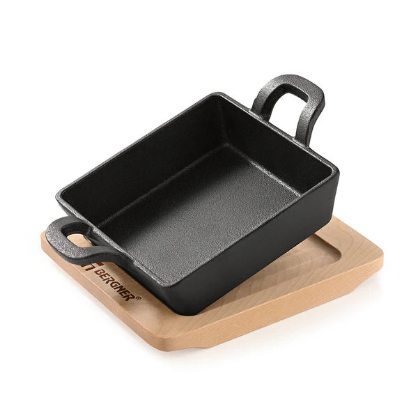 Cook Share Cast Iron Mini Pan, Comes with Wooden Tray - Induction Bottom BG-34212-BK