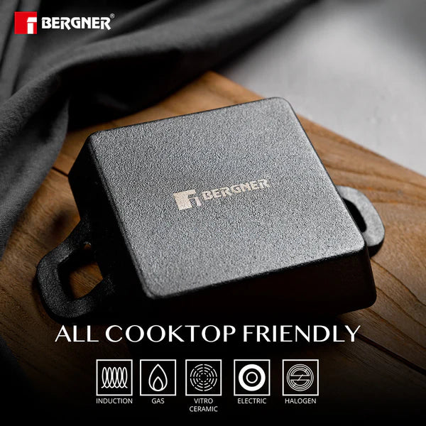 Cook Share Cast Iron Mini Pan, Comes with Wooden Tray - Induction Bottom BG-34212-BK