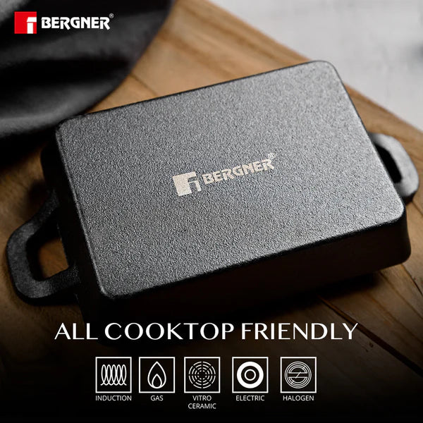 Cook & Share Cast Iron Mini Frypan, Comes with Wooden Tray - Induction Bottom  BG-34213-BK